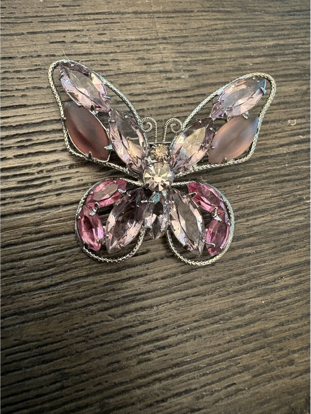 Juliana D&E ?? Pink Wire Framed Rhinestone Butterfly Brooch